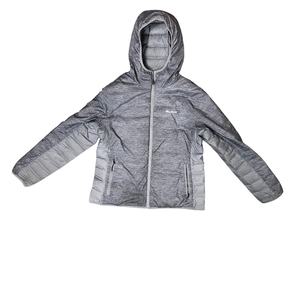 Columbia Women Reversible Gray Insulated Hooded Puffer‎ Jacket XL Down Feather